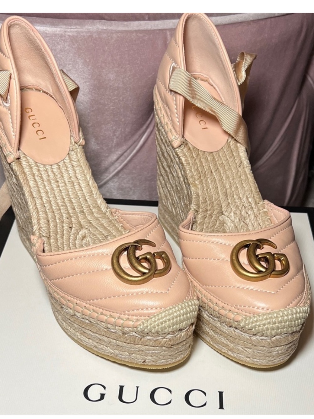 Gucci Women's Blush Espadrilles with Gold Logo. Size 8